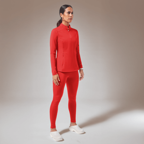 (HYPOTHESIS)ᴿᴱᴰ Omni Base K Women’s 3-Pocket Knit Long Sleeve Zip Neck Scrub Top