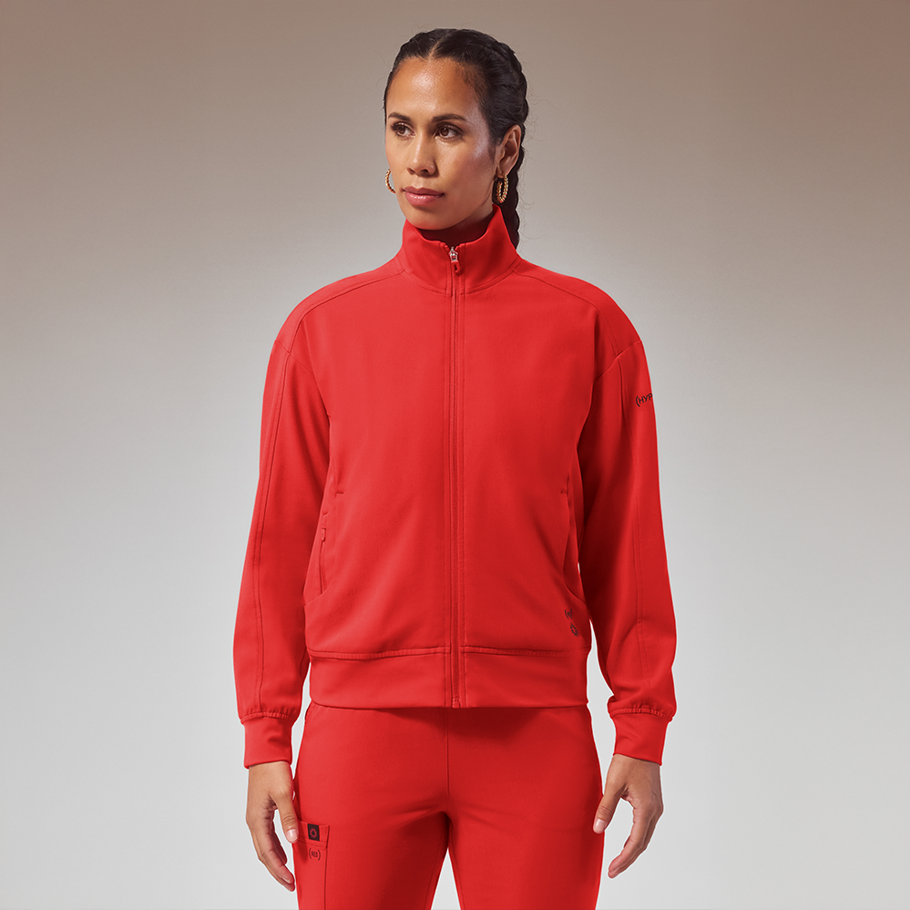 Hypothesis (RED) Women's 3-Pocket STRETCH Zip Front Scrub Jacket